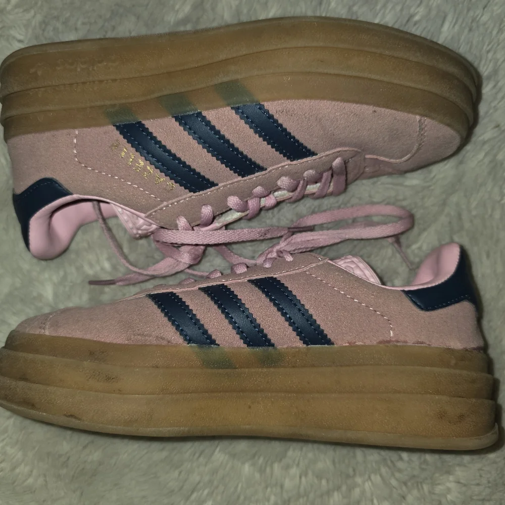adidas Suede Gazelle Bold in Pink Glow With Blue Stripe Womens 5.5